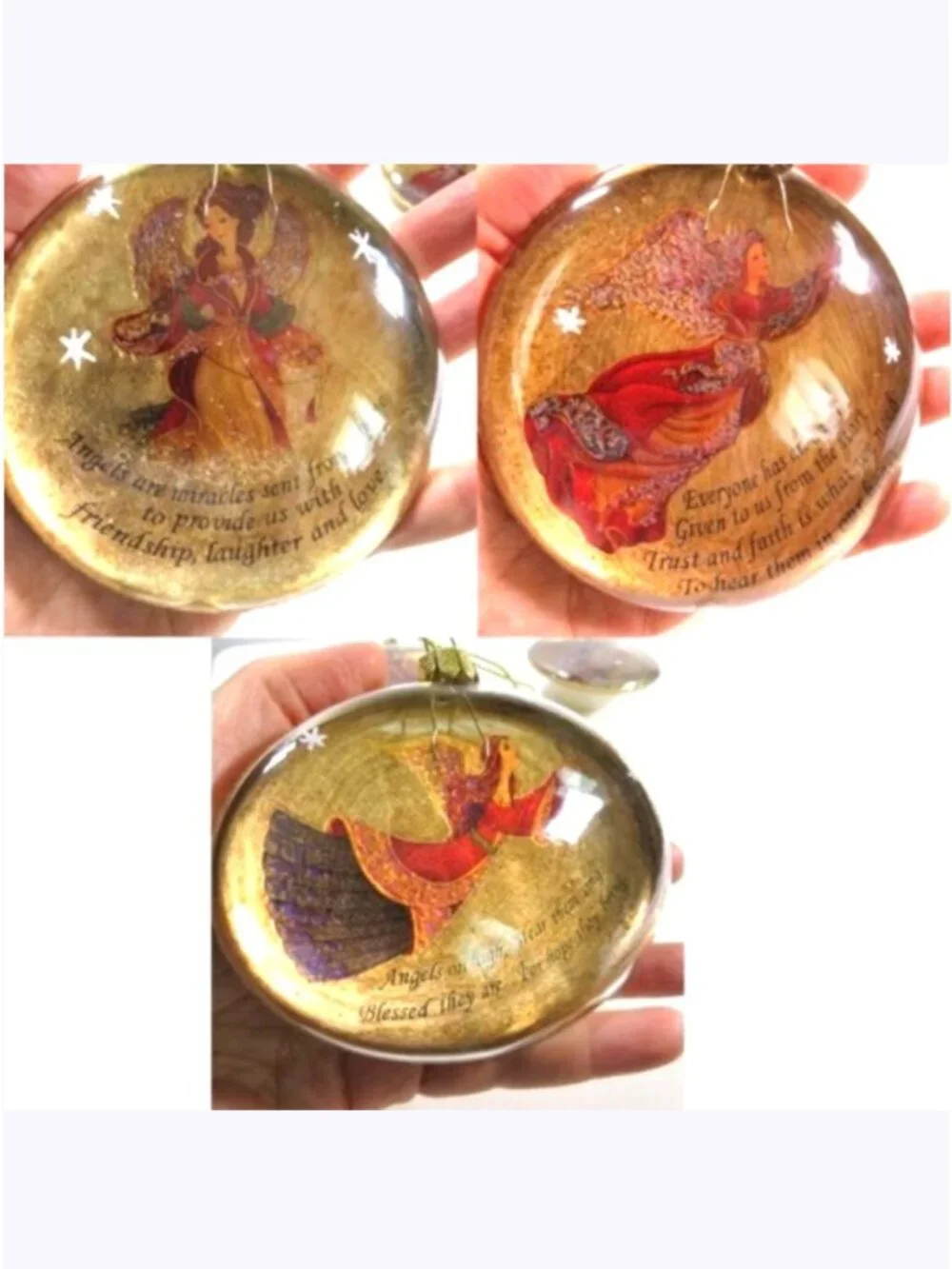 Large (3) Glass Angel Christmas Ornaments Inspirational Sayings 4